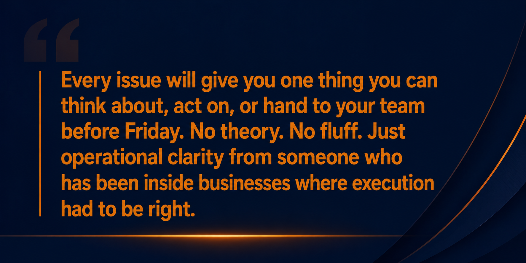 A quote on a dark blue background in orange text about handling issues in a team, emphasizing operational clarity and decision-making based on business experience.