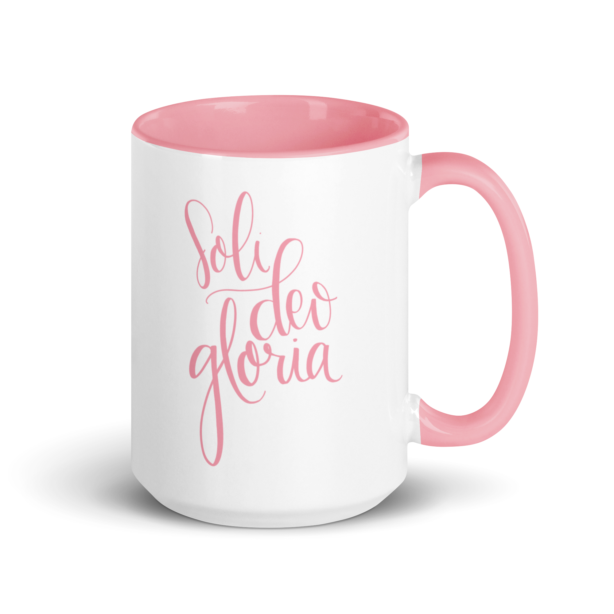 soli deo gloria ceramic mug in pink