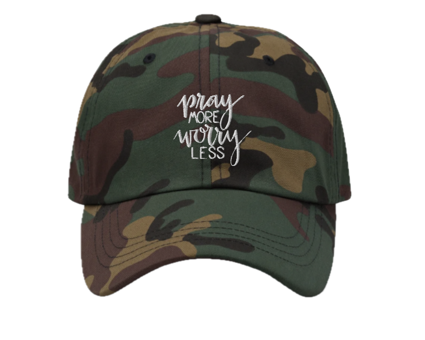 pray more dad hat in green camo