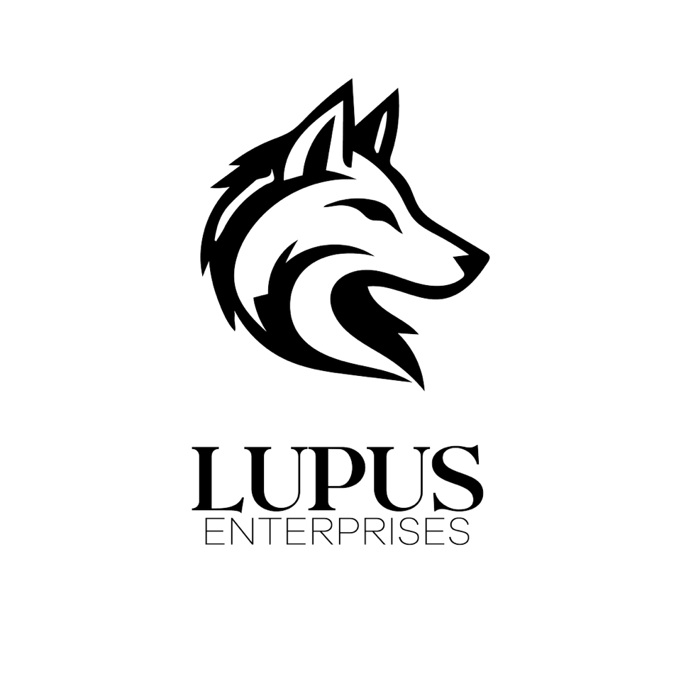 A black background featuring a white outline of a wolf's head and the text 'LUPUS ENTERPRISES' underneath.