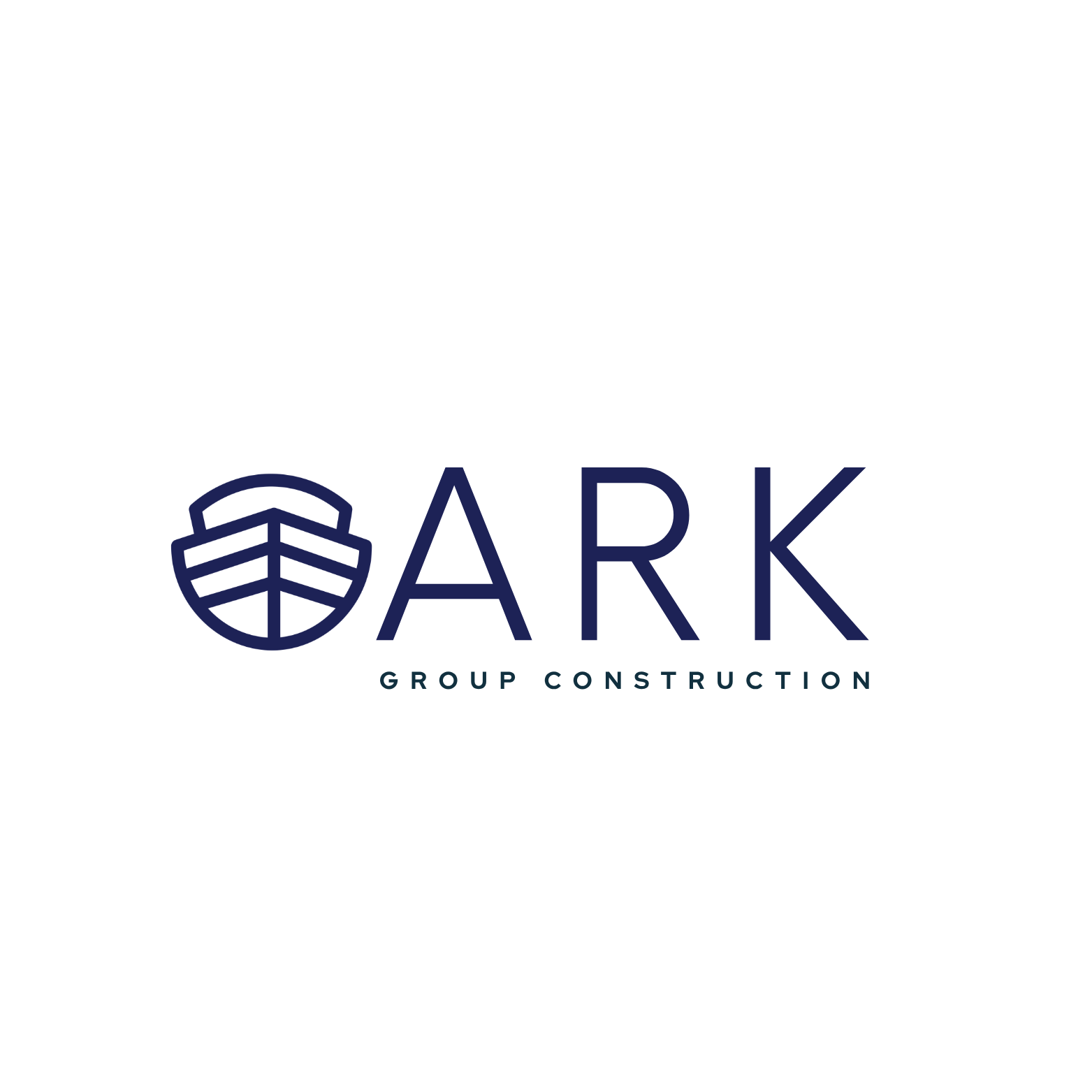 new Logo for Ark Group Construction featuring a stylized tree within a circular shape and the words "ARK GROUP CONSTRUCTION" beneath.