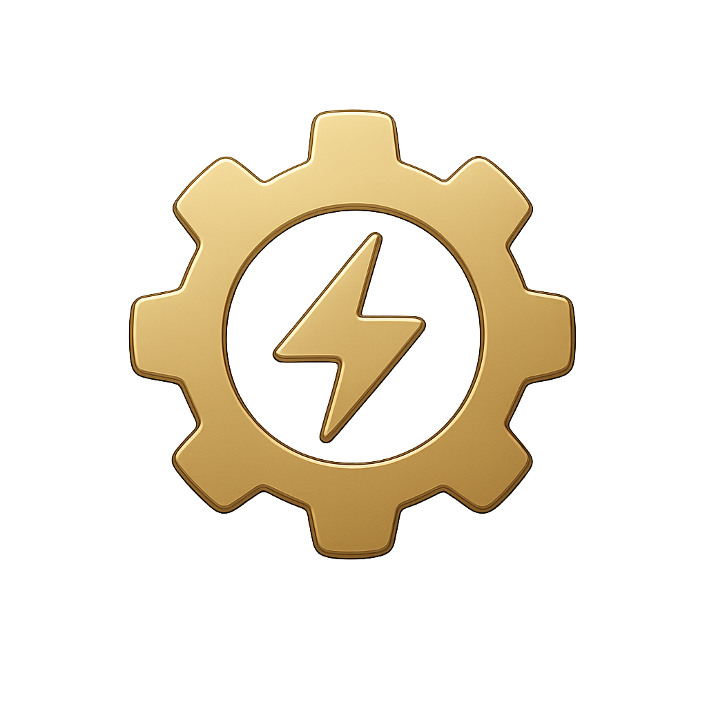 Gold gear icon with a lightning bolt inside