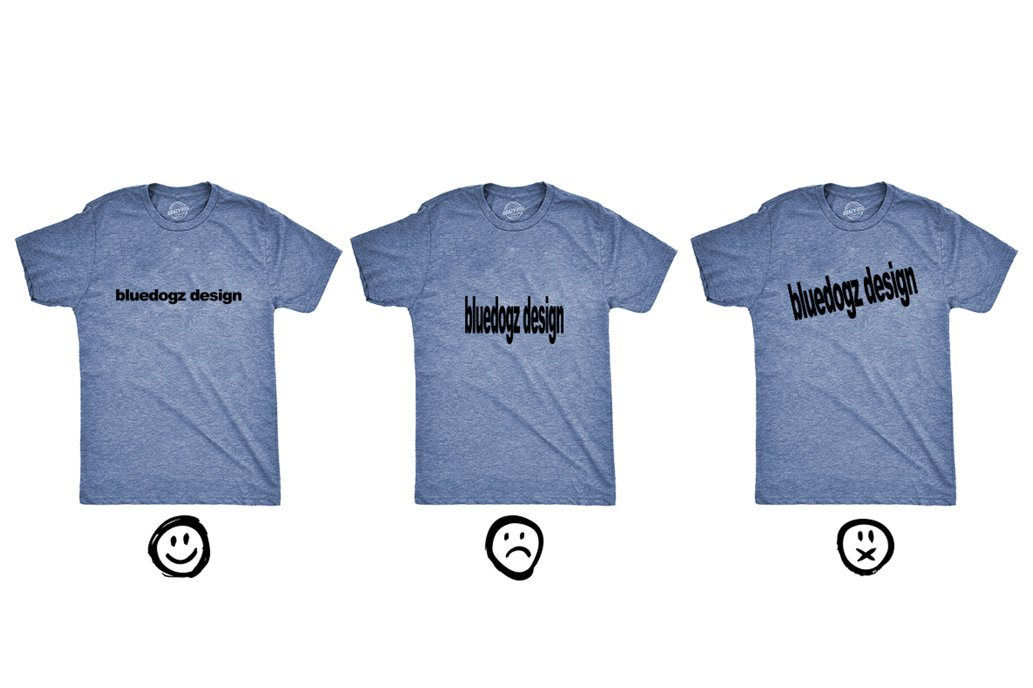 three tee shirts that show a logo losing its identity via brand drift