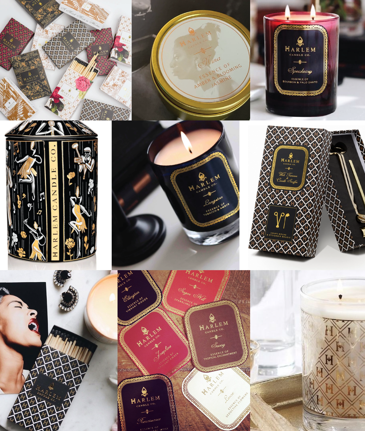 collage of Harlem Candle Co. packaging