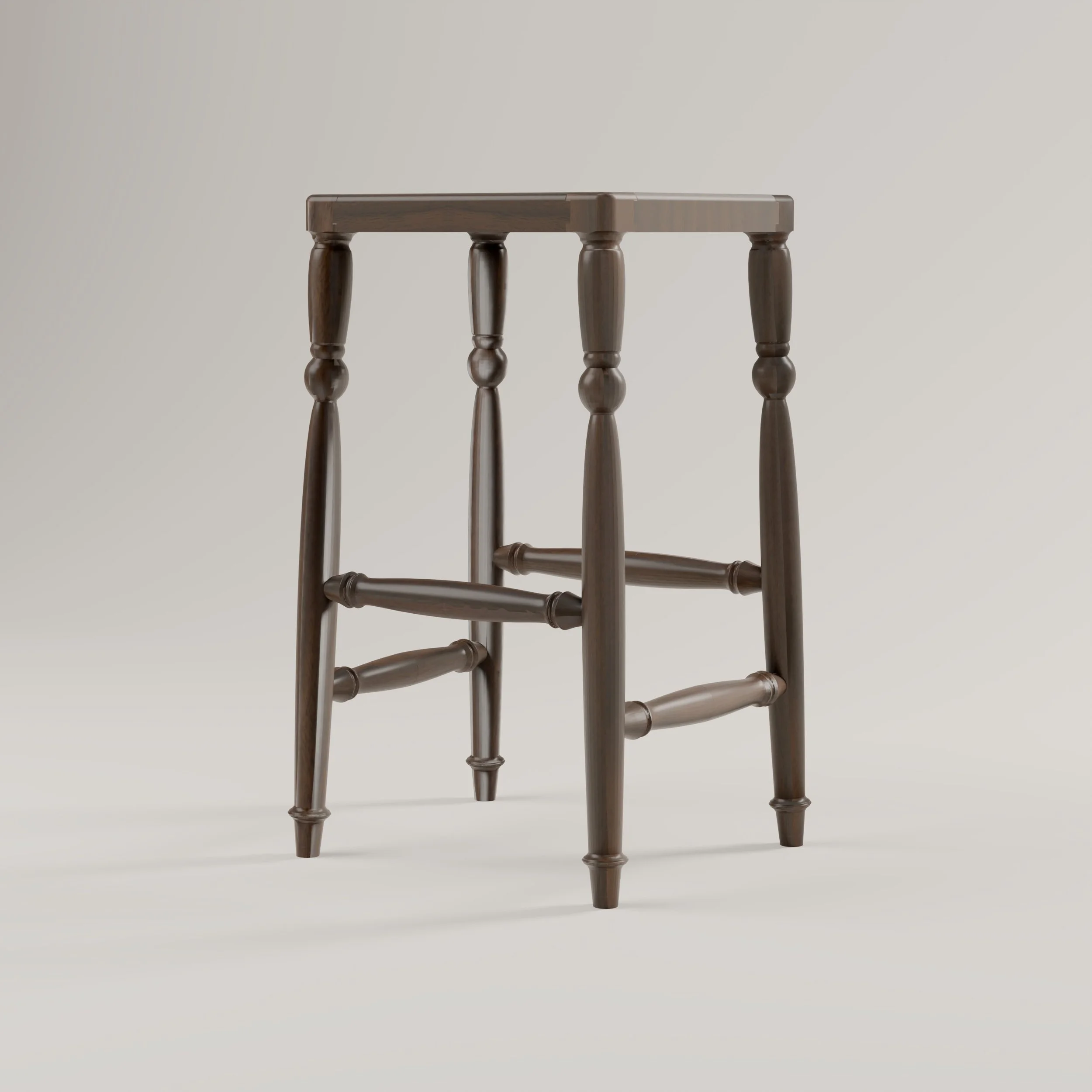 Traditional bar stool in solid walnut, rendering
