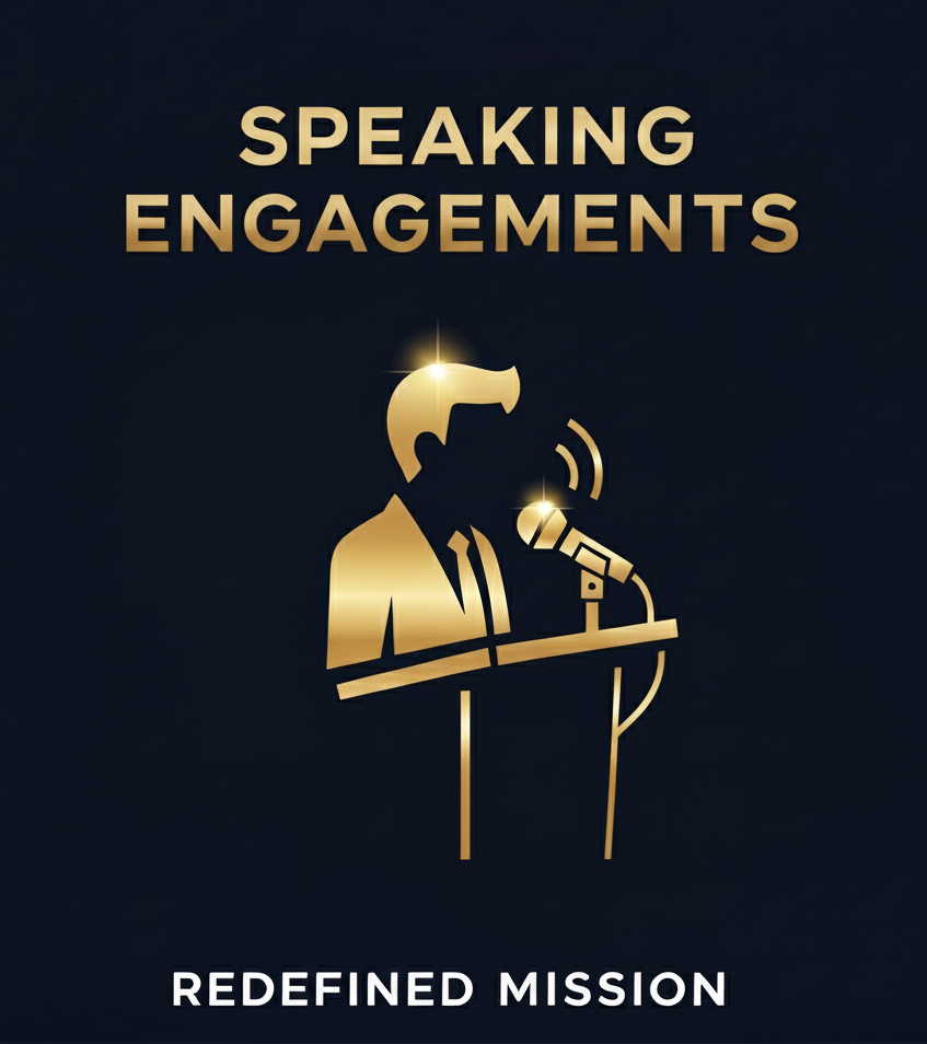 ReDefined Mission provides speaking engagements that involve the founder, Jeffrey Crick, sharing his personal testimony and Christian leadership messages through the lens of Scripture, for organizations, businesses, churches & men's recovery groups.