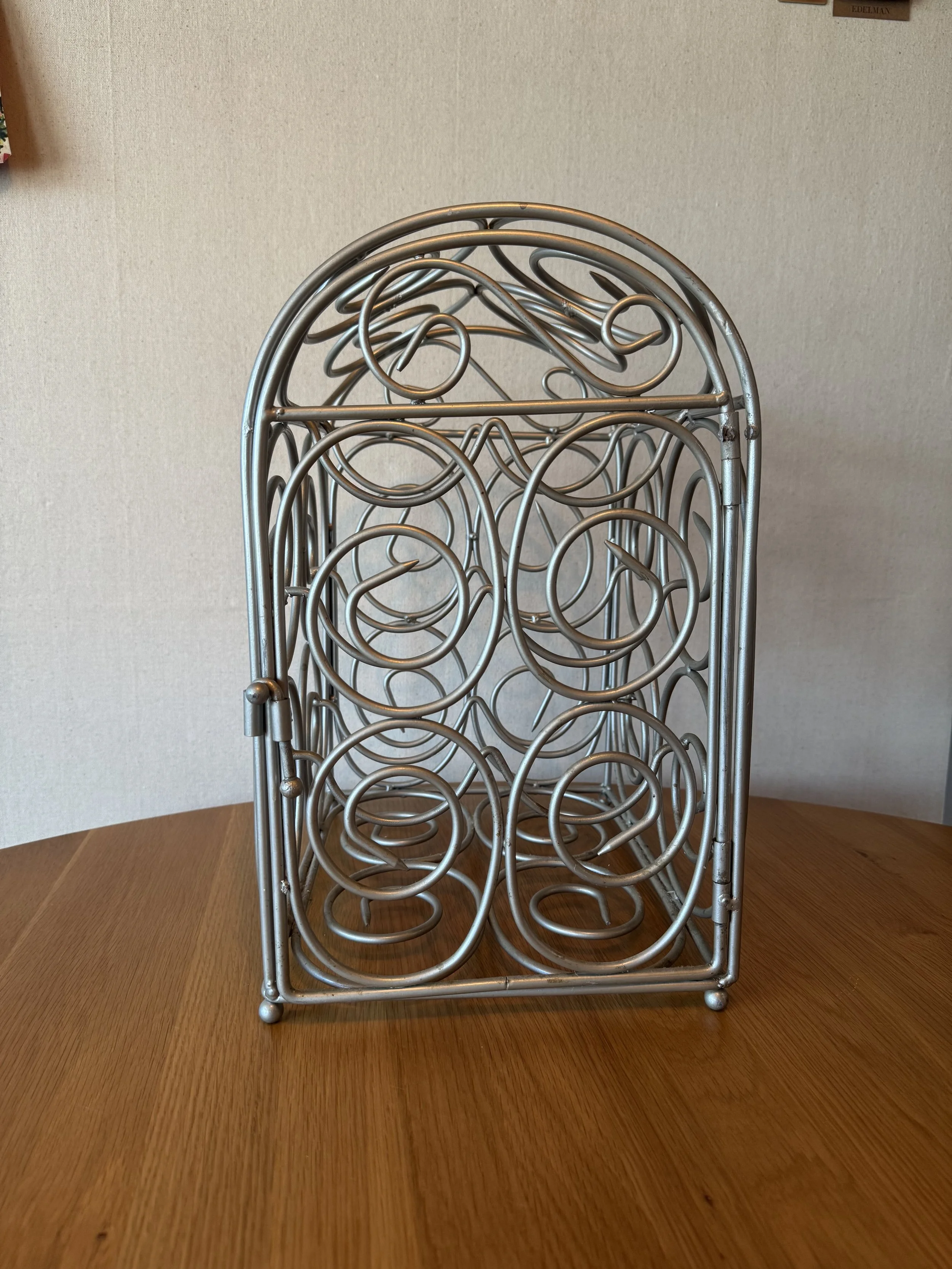 Vintage Metal Wine Bottle Holder - Pewter Tone