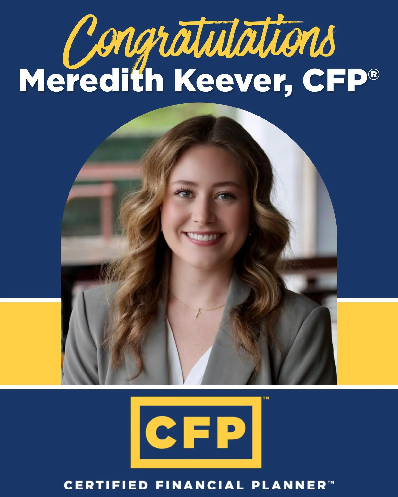 Huge congratulations to Meredith Keever on becoming a CERTIFIED FINANCIAL PLANNER&reg; professional! This is an incredible accomplishment and a reflection of so much hard work, discipline, and commitment. With Meredith, our office now has 9 CFP&reg; 