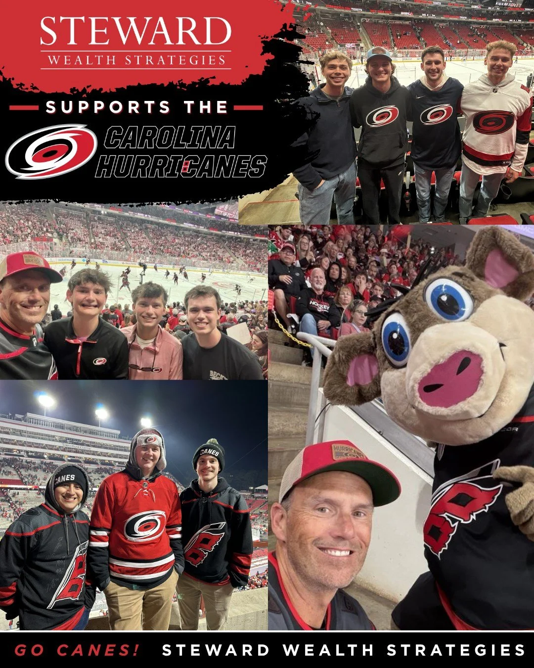 The SWS team proudly cheers on the Carolina Hurricanes, and we're so excited to watch them take the ice tonight! #GOCANES! 🏒❤️🖤