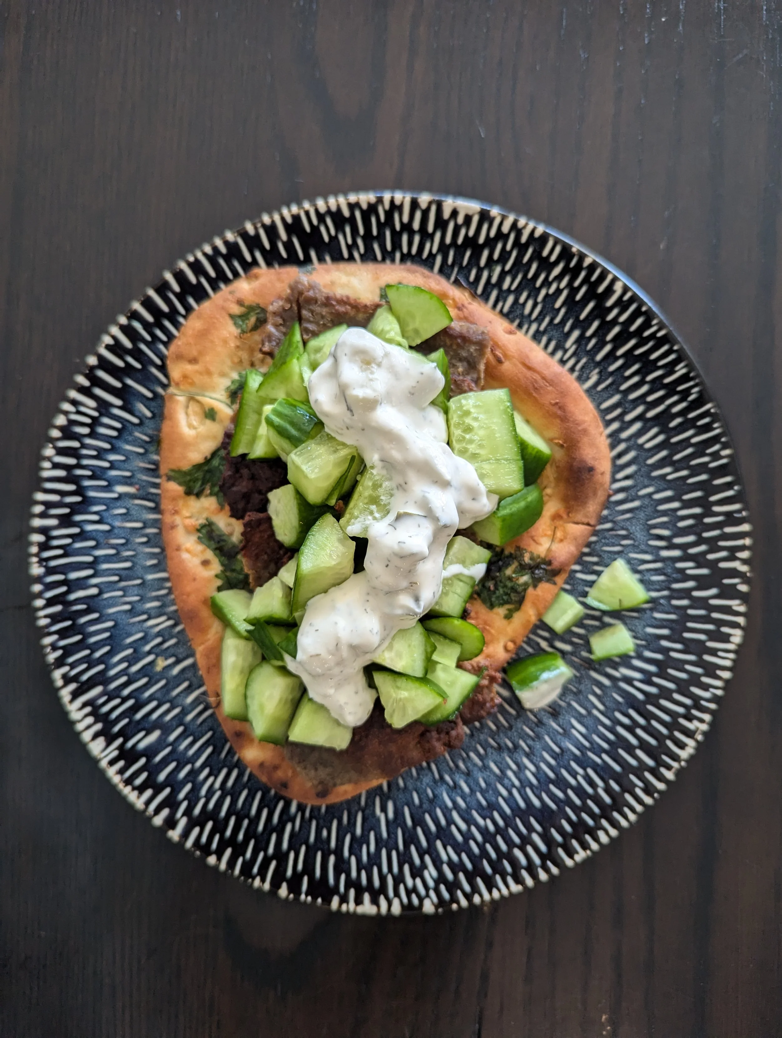 lamb gyro with cukes and tzatziki sauce