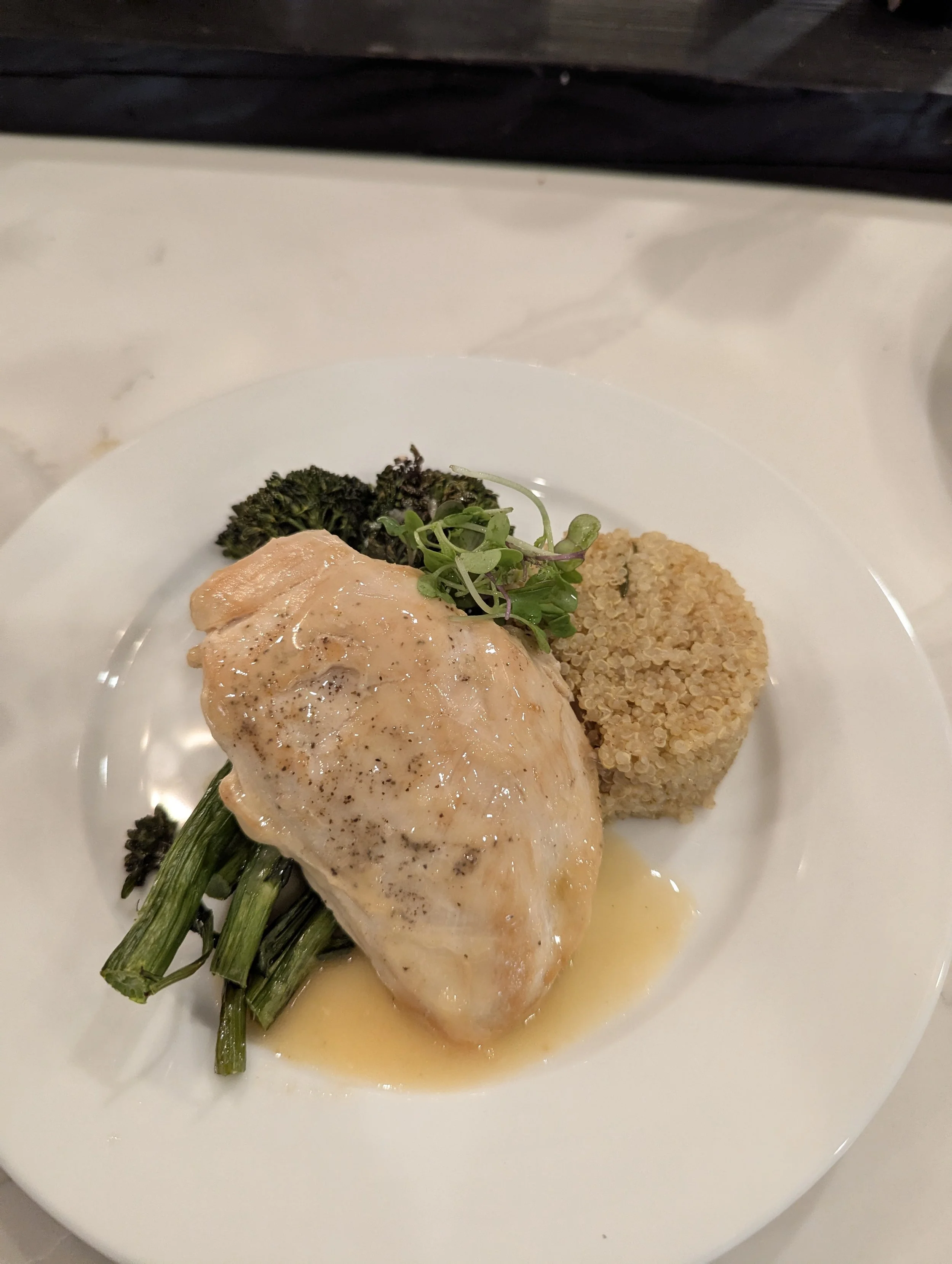 chicken with quinoa and broccolini