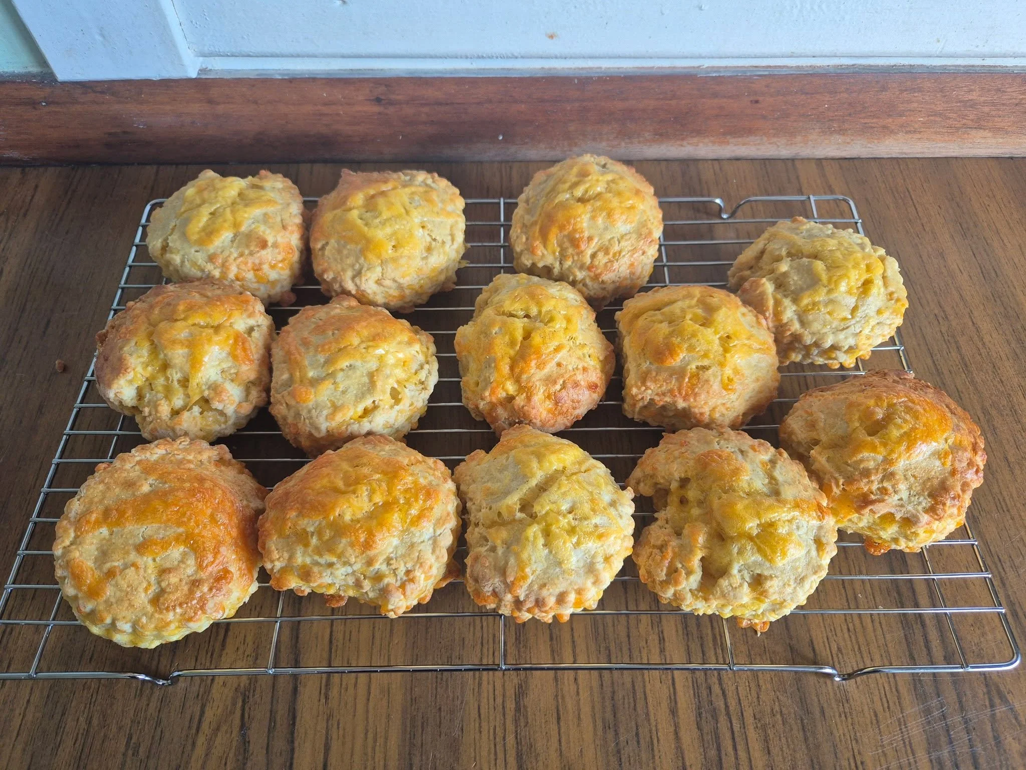 No re-rolling scone dough for me...just odd-shaped, yummy cheesy scones! 😋