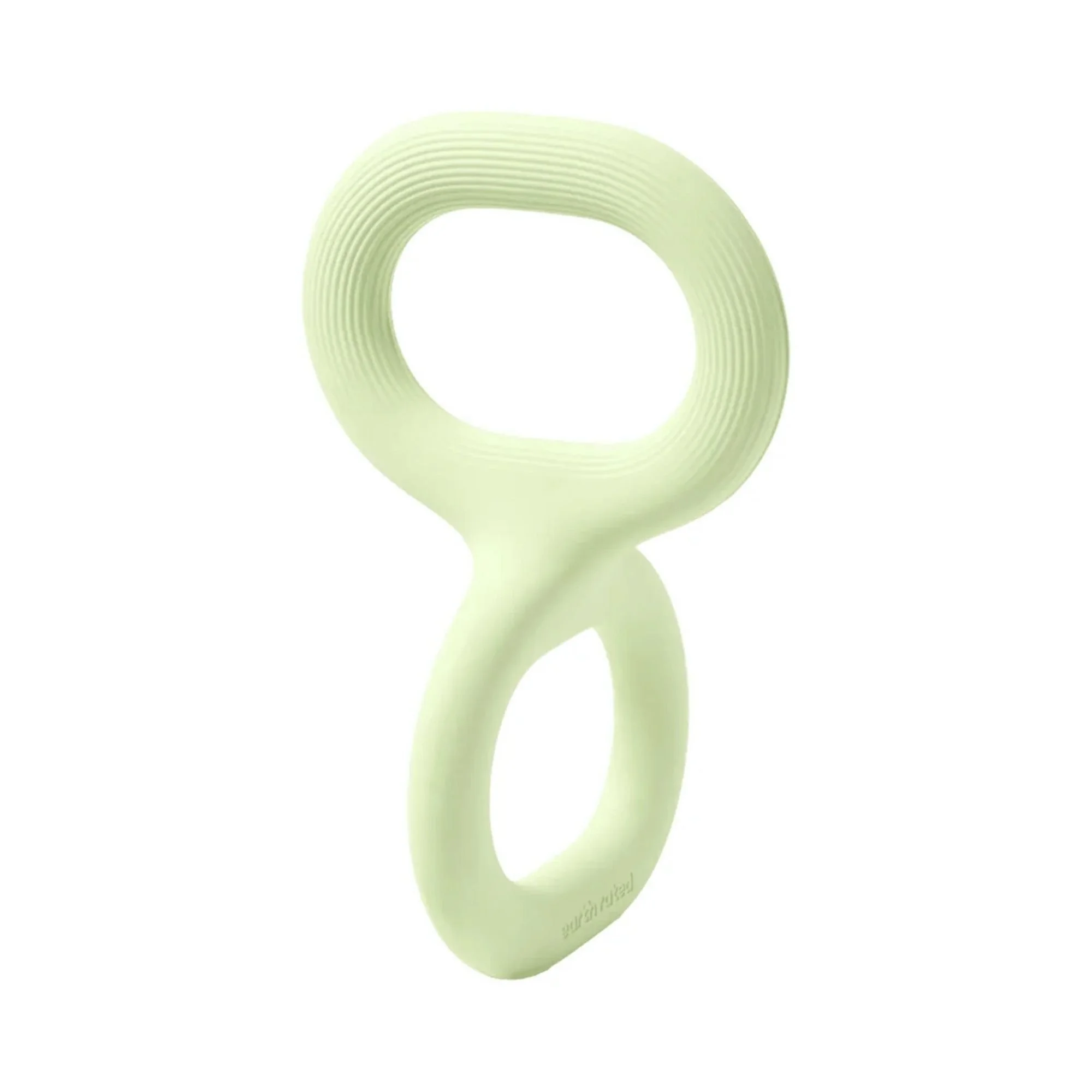 Standalone light green figure-eight rubber dog toy shown at an angle.