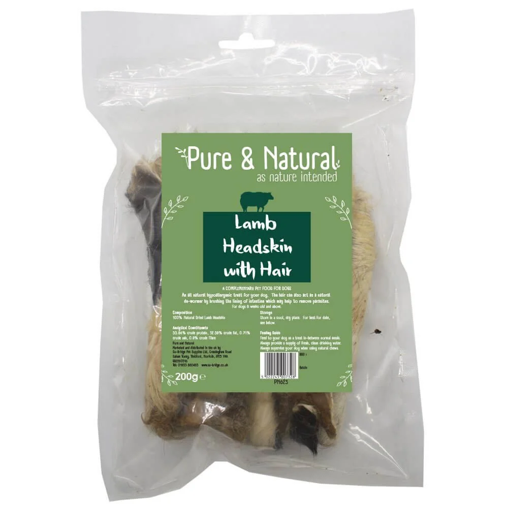 Pure & Natural Lamb Headskin With Hair Dog Chews