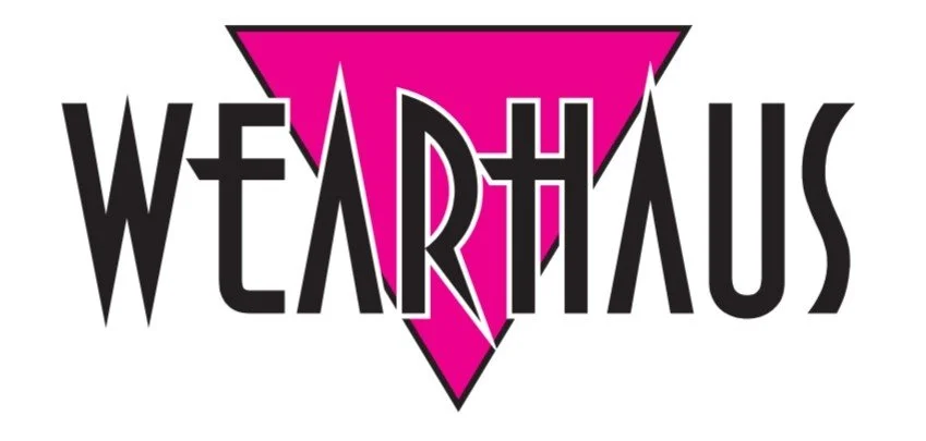 Stylized logo of "Wearthus" with a pink triangle background.