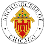 Seal of the Archdiocese of Chicago with a shield featuring a red lion and a cross, surrounded by the text 'ARCHDIOCESE OF CHICAGO'.