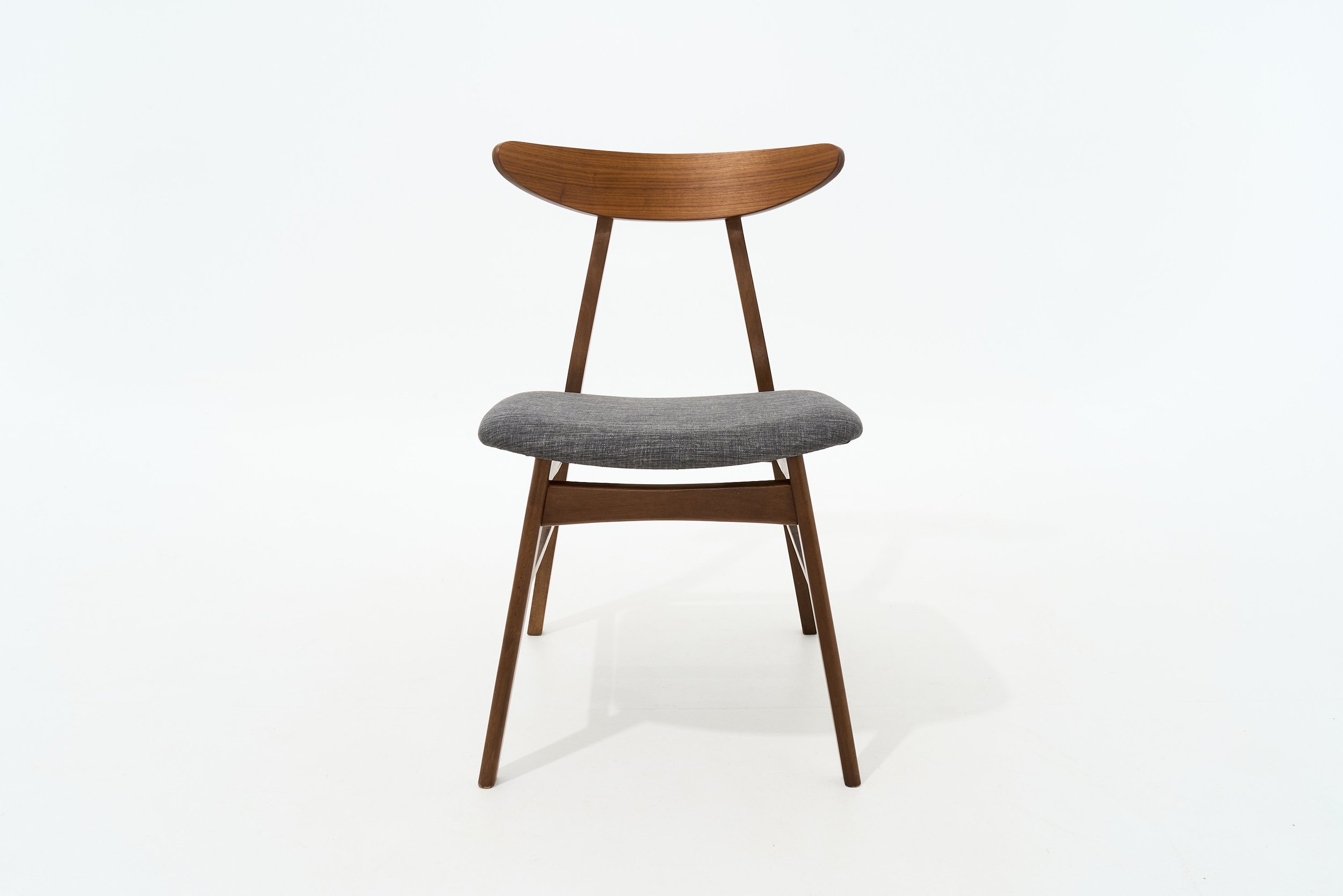 MODERN GREY HEATHER & DARK WOOD CHAIR, $100, H30" X W18" X D19", #03469 #00386, 2 TOTAL
