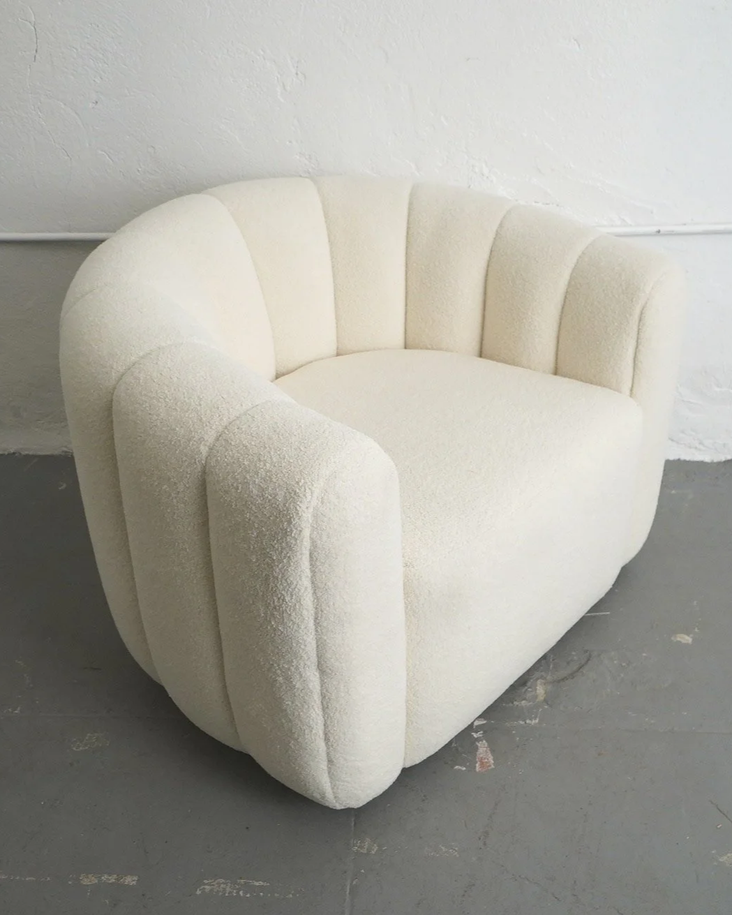 Upholstered Swivel Barrel Armchair, $100, H27" x W38" x D33"