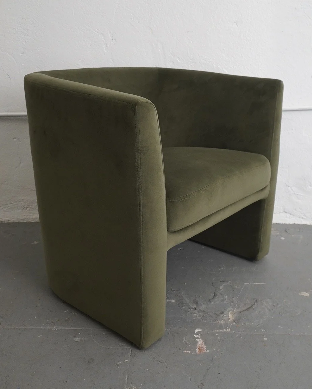 Vernon Green Barrel Chair, $100, H29" x W30" x D24"