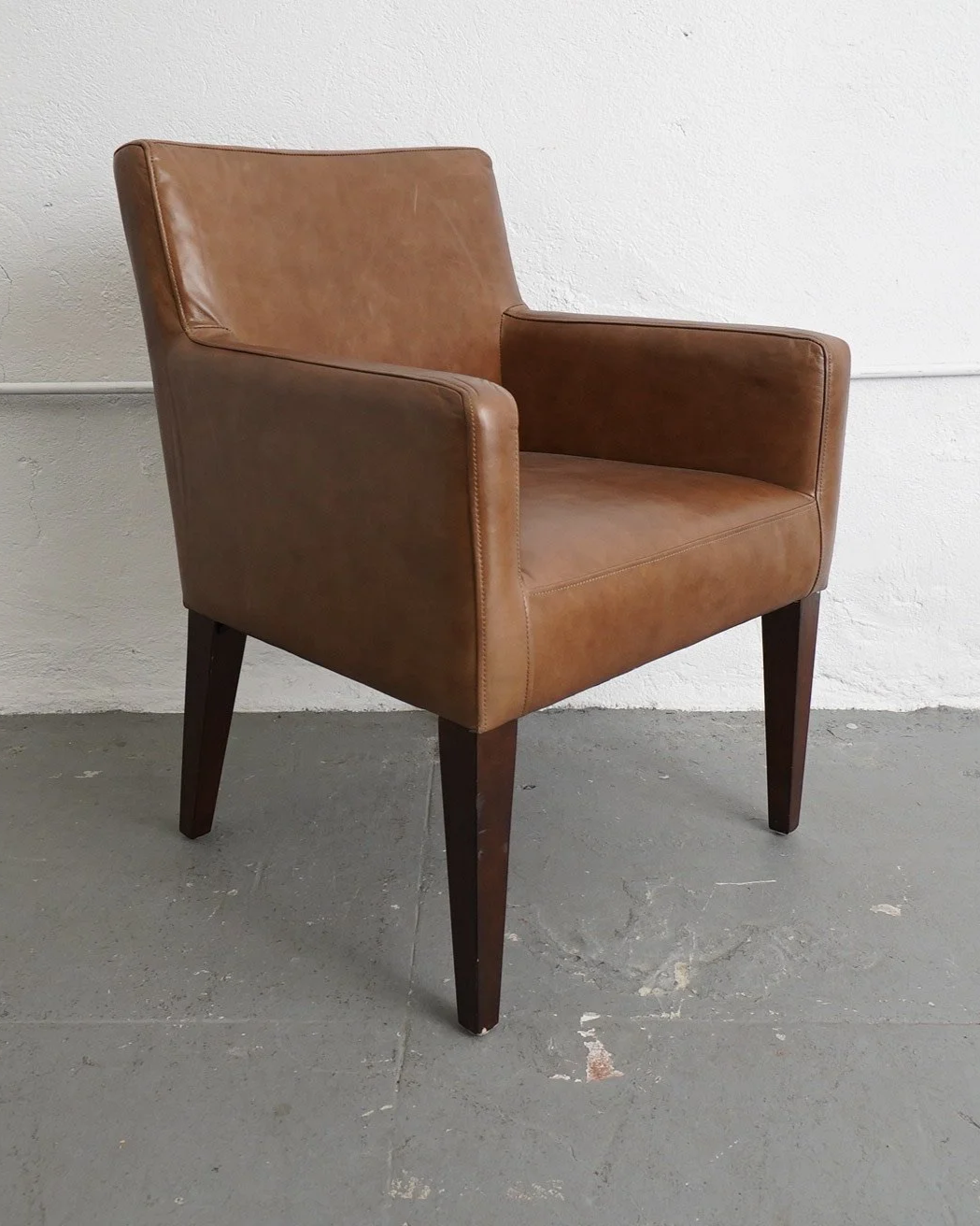 Brown Leather Accent Chair, $125, H35" x W25" x D22"