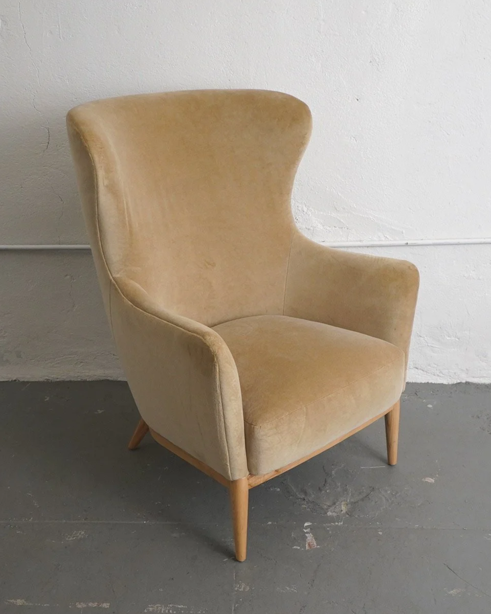 Tan Wingback Chair, $175, H42" x W31" x D28"