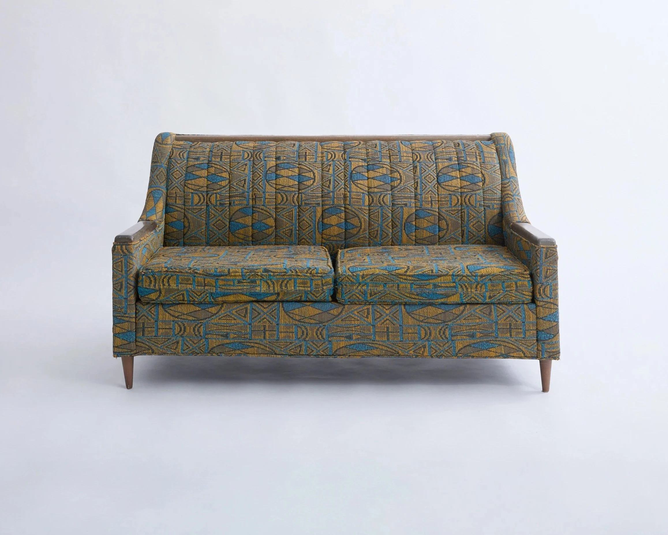 PATTERNED MCM LOVESEAT, $200, H30" X W56" X D31", Single