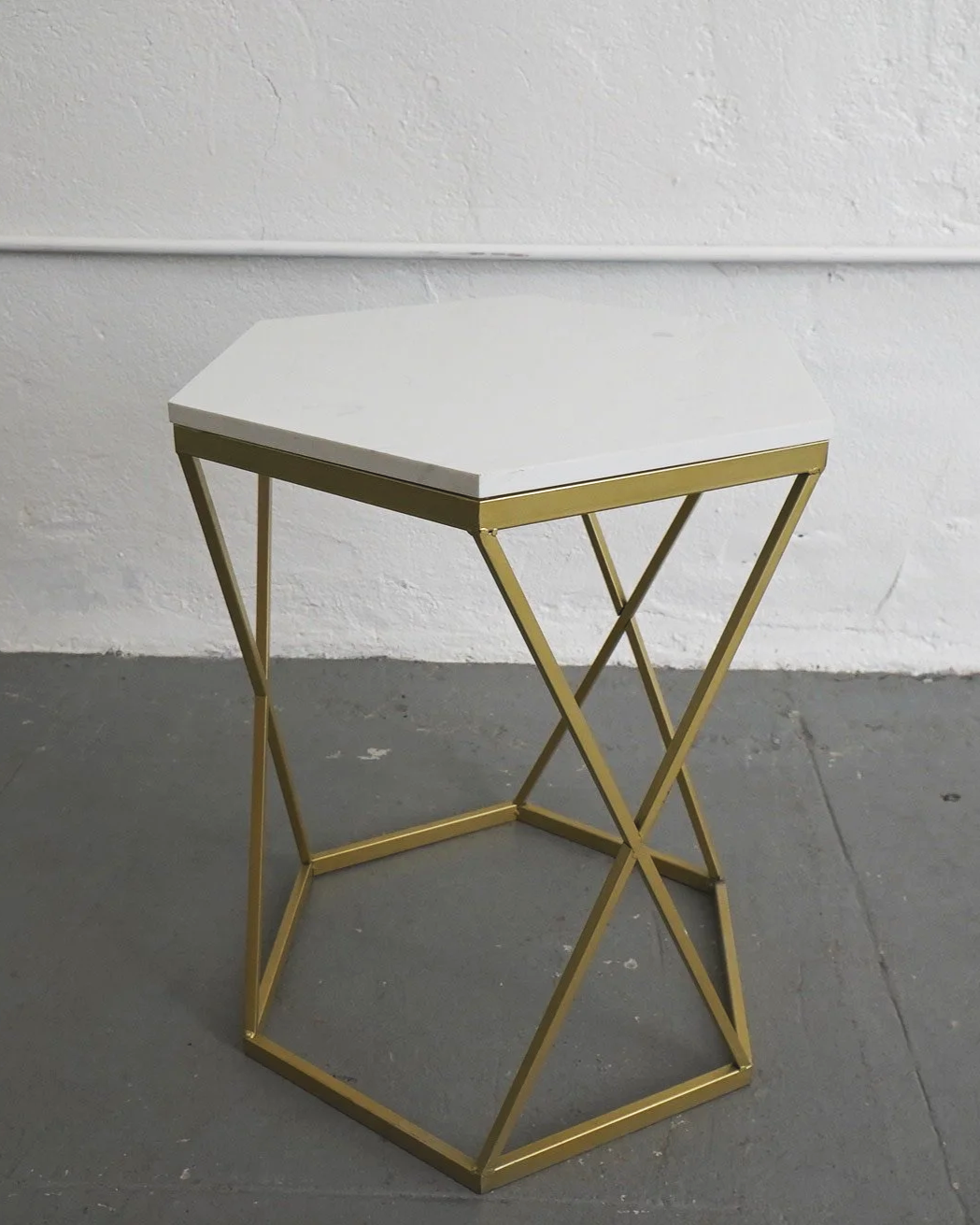 Hexagon Marble Side Table, $30, H22" x W19" x D19", Single