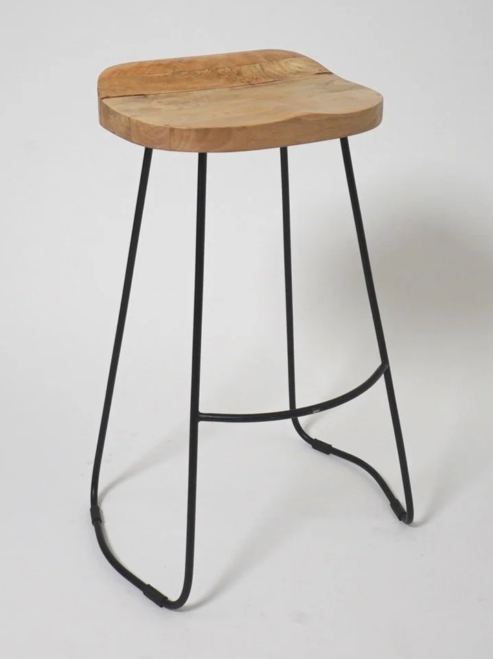 Rustic Wood Saddle Bar Stool, H31" x W16" x D14", 2 Total
