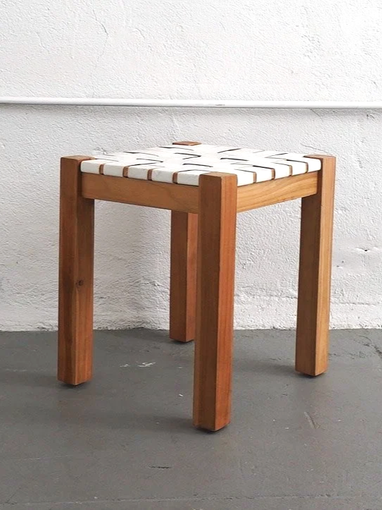 White Woven Leather Occasional Stool, $25, H18" x W16" x D16", 1 Total