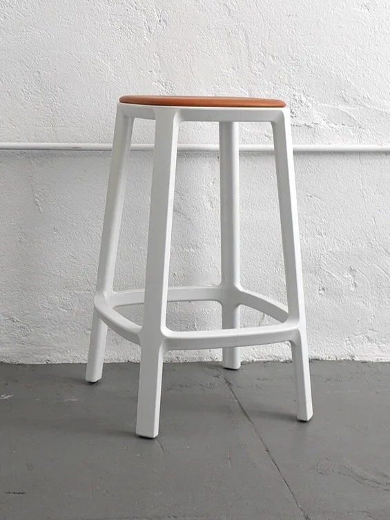 White Plastic & Leather Counter Stool, $70, H27" x W16" x D16", 1 Total