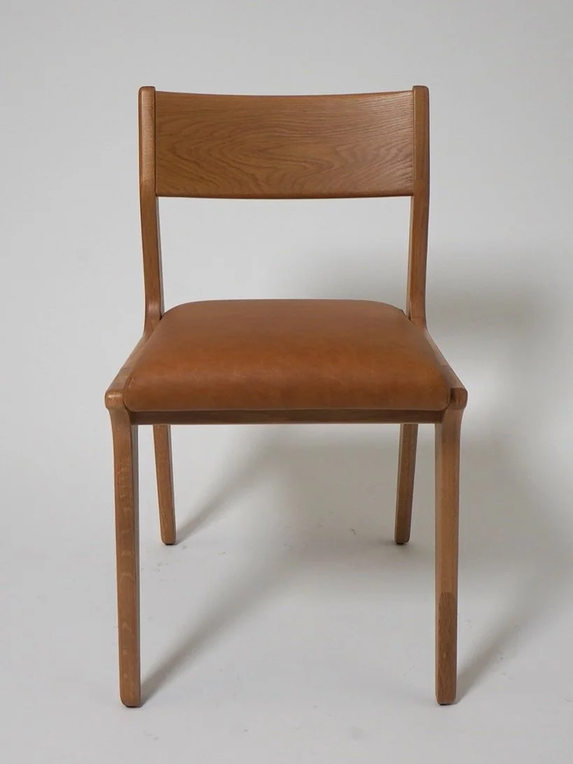 Caramel Leather & Oak Chair, H32" x W19" x D19", 1 Total