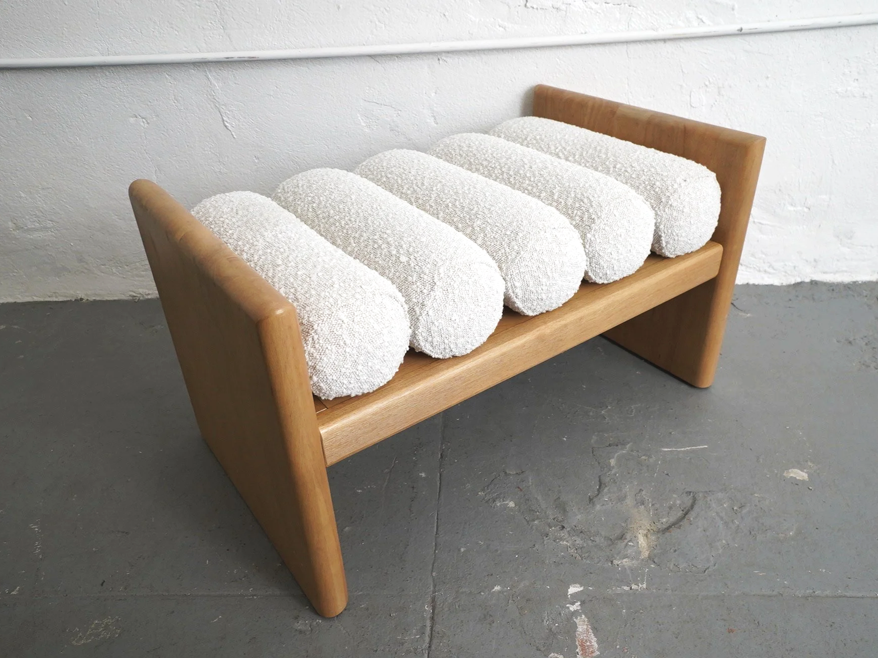 Cream Boucle Waverly Bench, $125, H18" x W32" x D20", 1 Total
