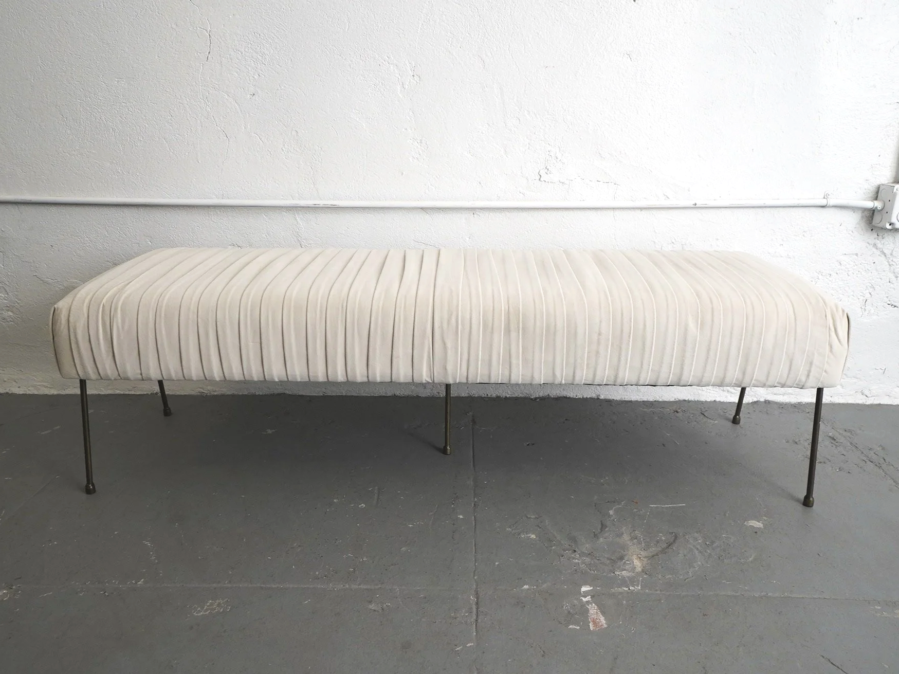 Cream Velvet Pleated Bench, $145, H18" x W60" x D20", 1 Total