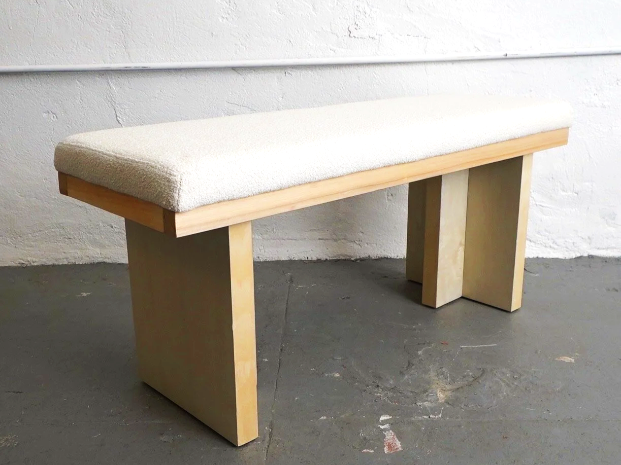 Cream Boucle & Blonde Wood Bench, $85, H19" x W40" x D16", 1 Total