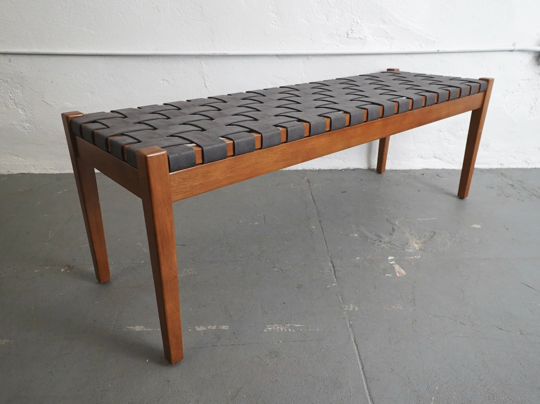 Charcoal Woven Leather Bench, $165, H19" x W54" x D17", 2 Total