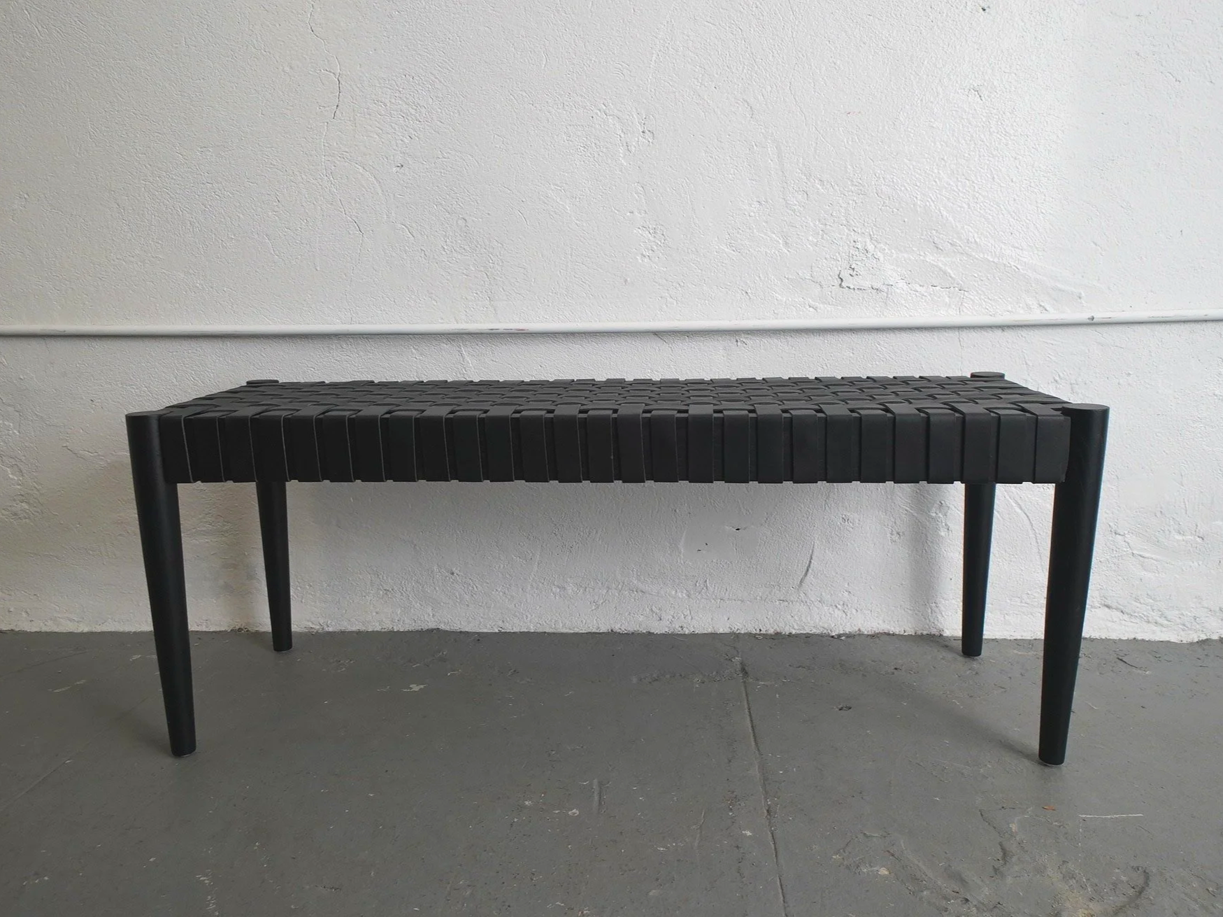 Black on Black Leather Bench, $110, H19" x W47" x D16", 1 Total