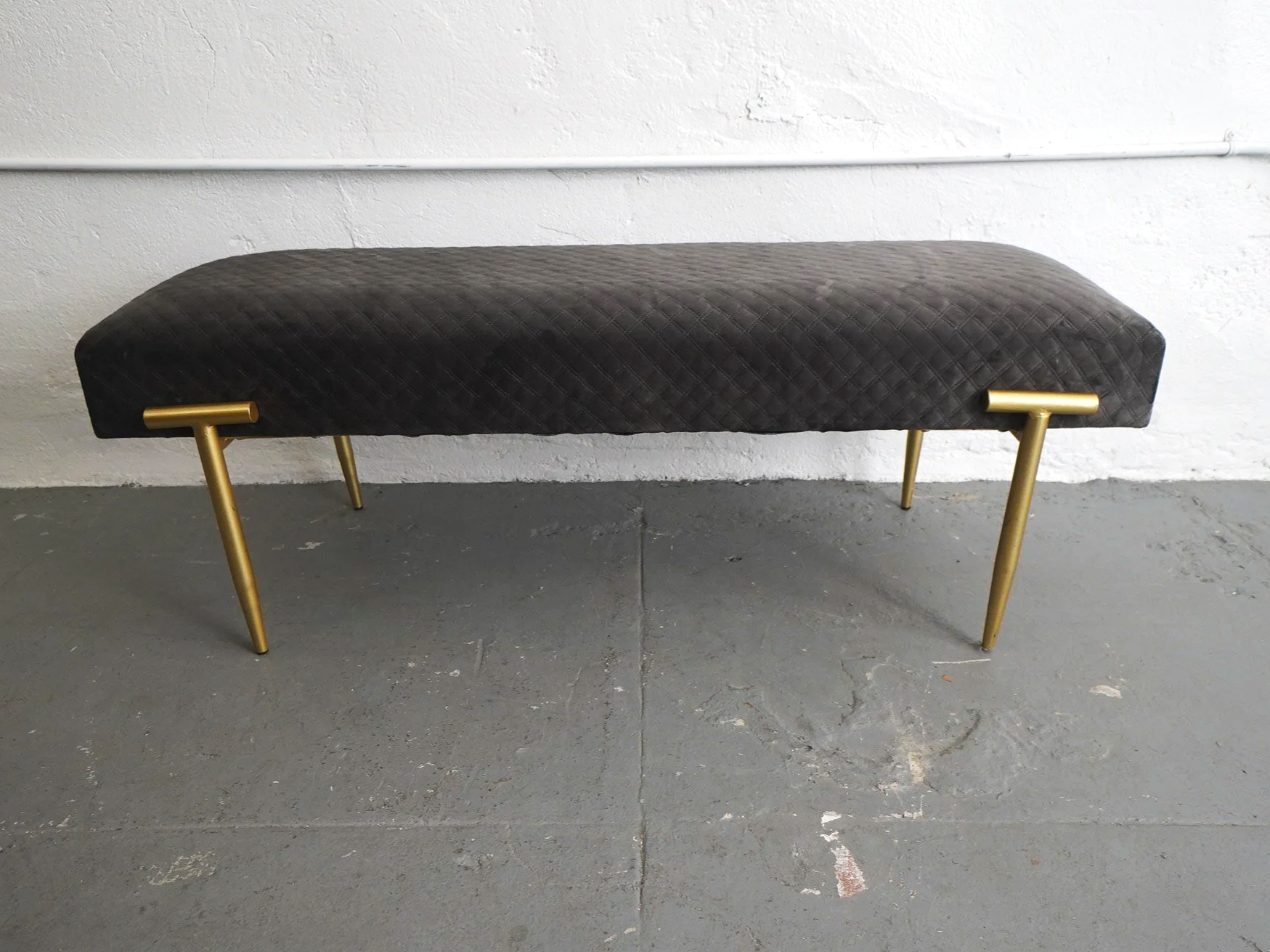 Charcoal Quilted Velvet Bench, $75, H16" x W48" x D18", 1 Total