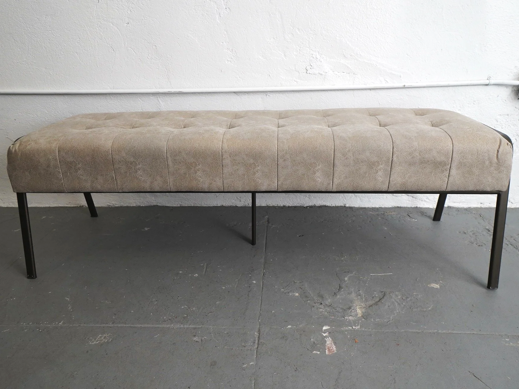 Tufted Taupe Leather Bench, $150, H19" x W60" x D20", 1 Total