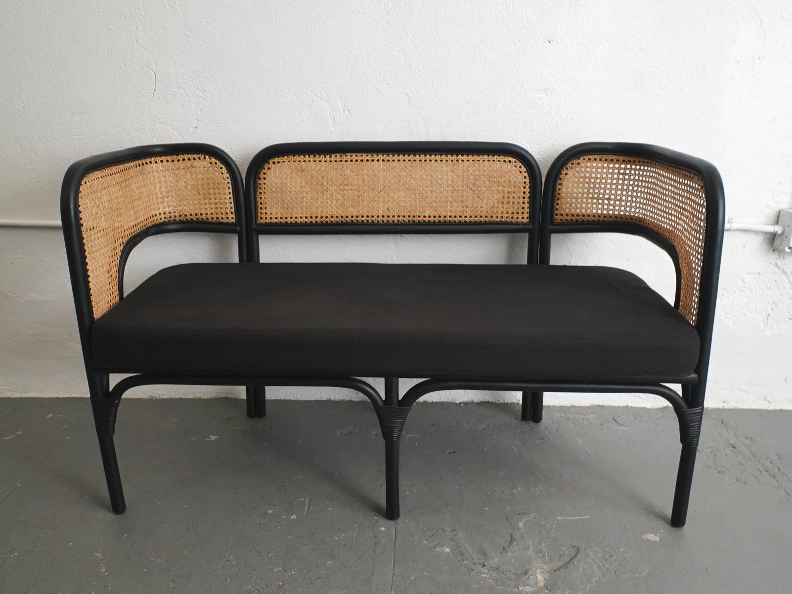 Black & Cane Upholstered Bench, $165, H30" x W50" x D20", 1 Total