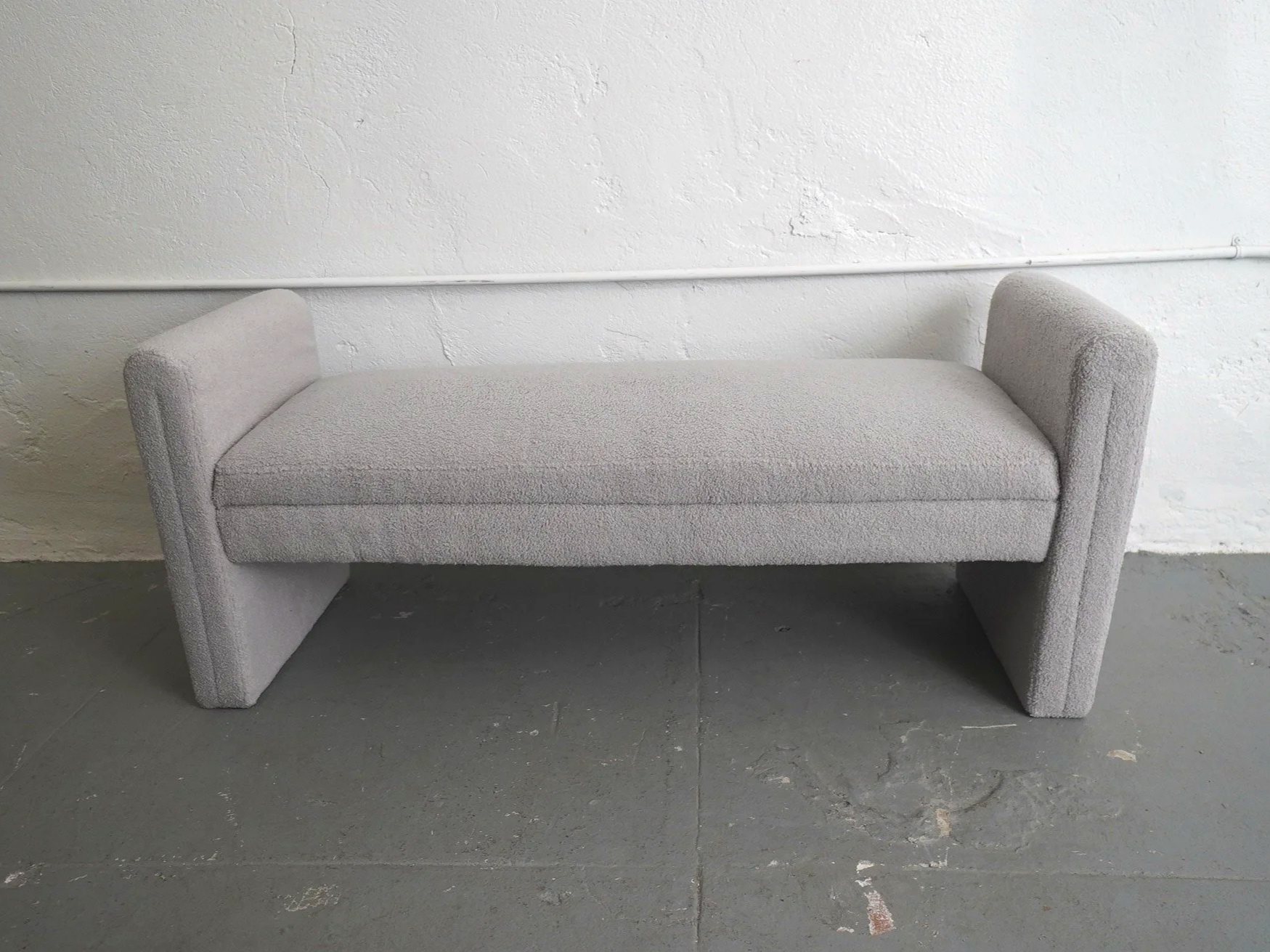 Light Grey Boucle Bench, $75, H21" x W50" x D17", 1 Total