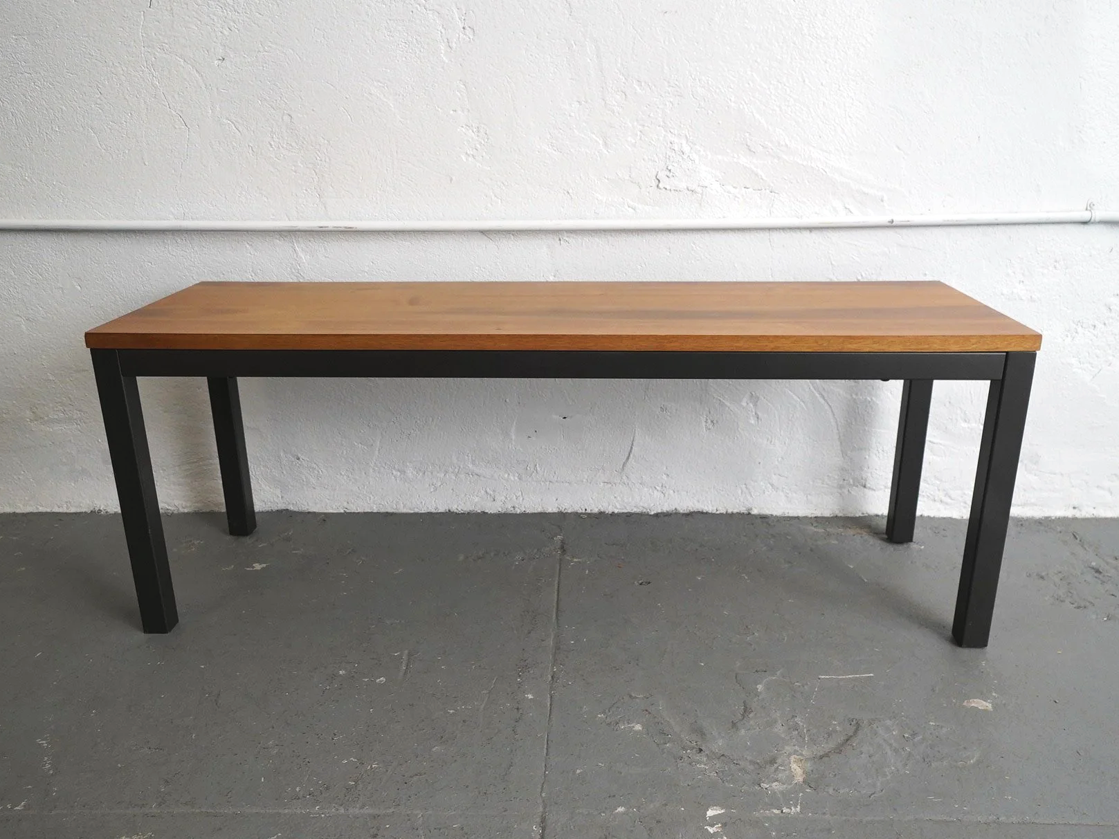 Black Metal & Teak Bench, $100, H18" x W48" x D14", 1 Total