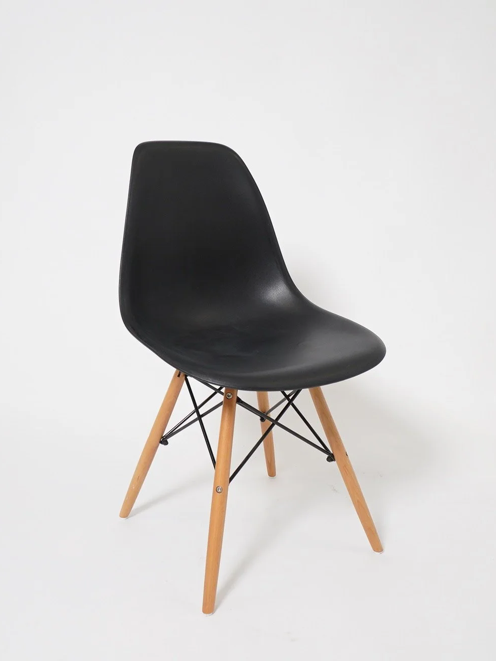 Black Plastic Eiffel Chair, $30, H32" x W16" x D18", 2 Total