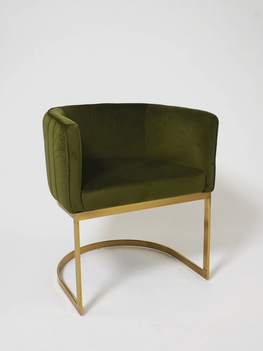 Gold & Green Velvet Chair, $50, H28" x W24" x D21", 6 Total