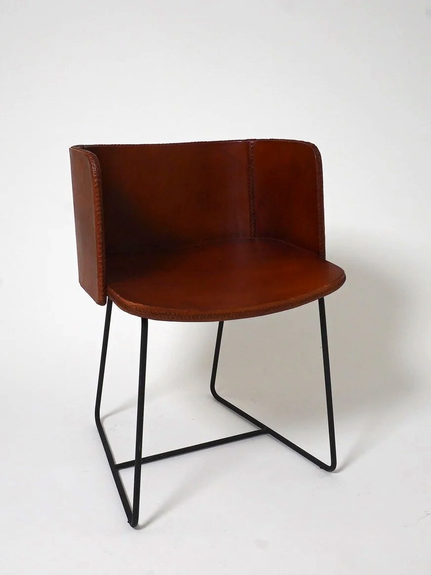 Brown Leather Barrel Chair, $150, H29" x W22" x D24", 2 Total