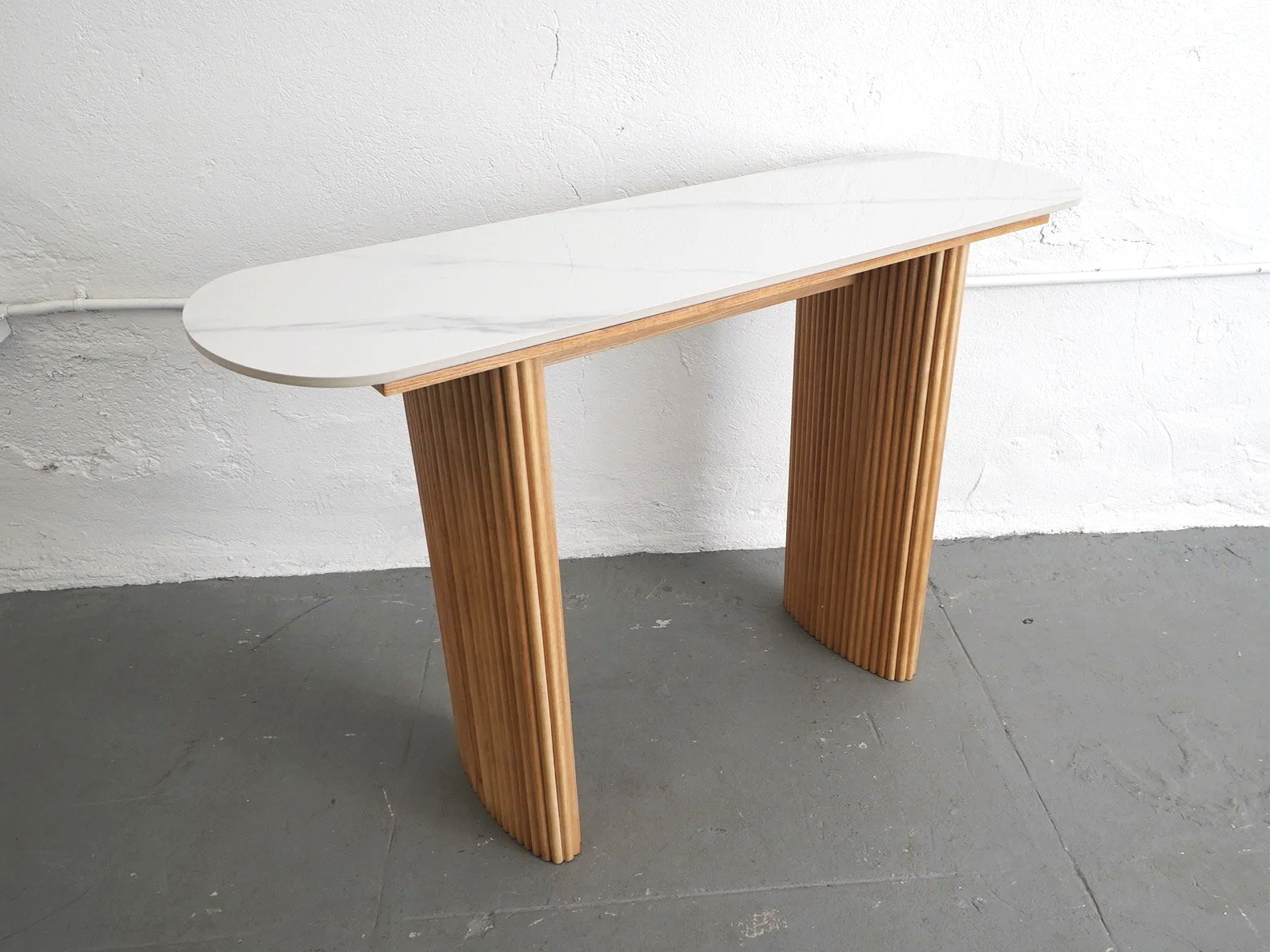 Marble & Fluted Wood Console Table, $125, H30" x W47" x D15"