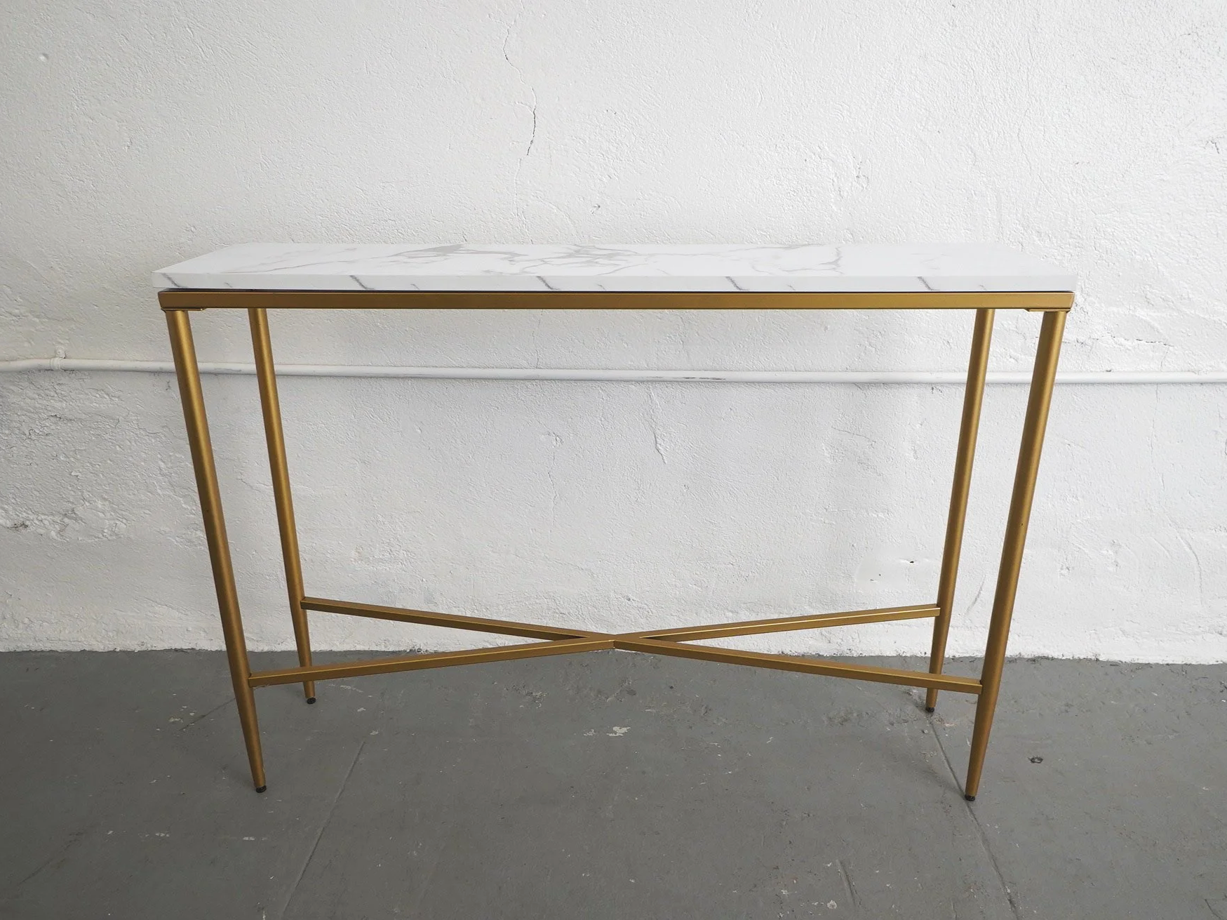 Skinny Marble & Brass Console Table, $85, H30.5" x W42" x D10", 1 Total