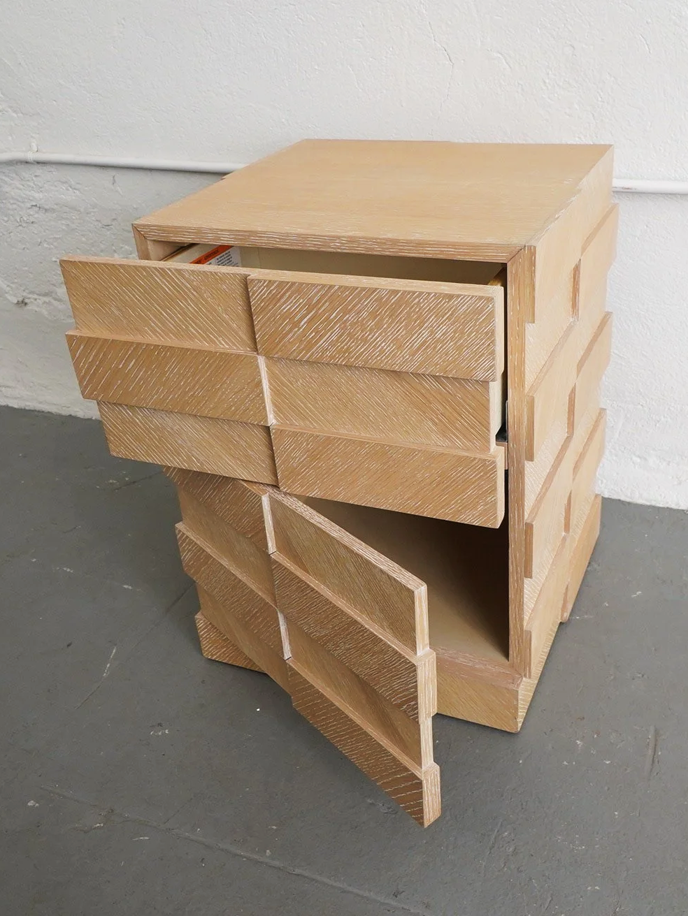 FLITCH WOOD NIGHSTAND, $200, H24" X W18" X D18", 2 TOTAL