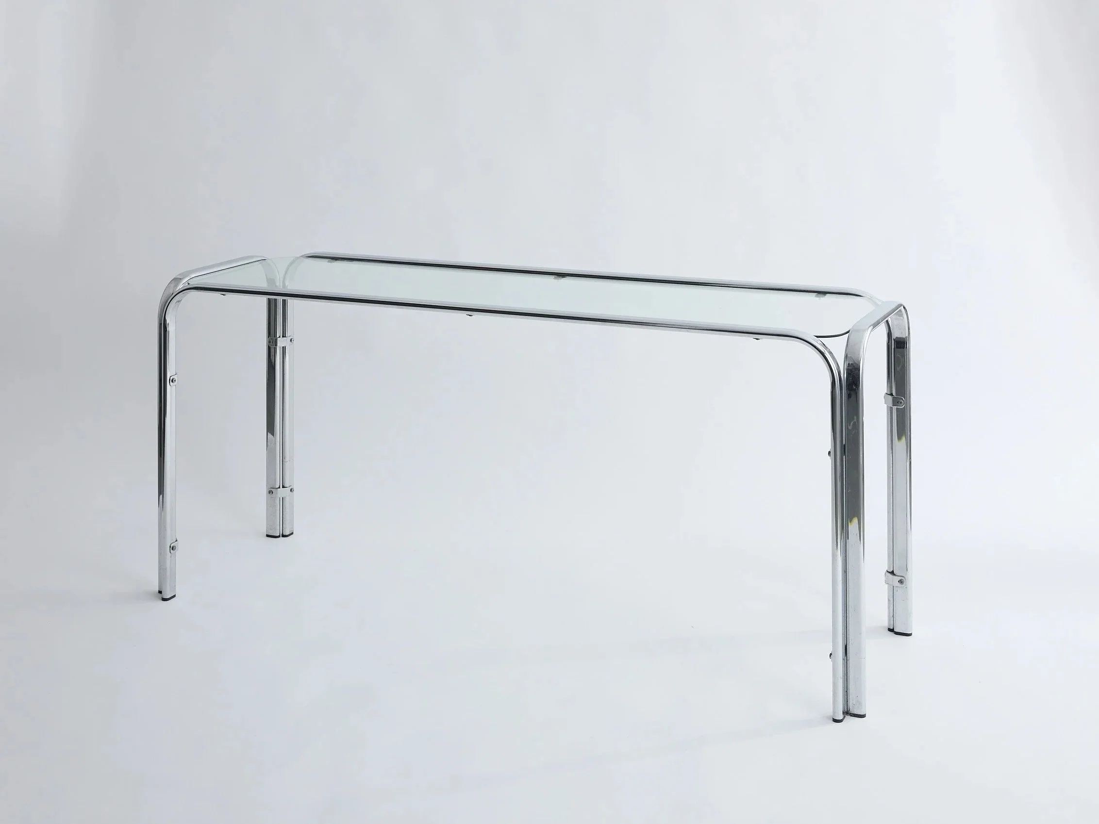 Glass & Chrome Console Table, $150, H26" x W59" x D29", 1 Total