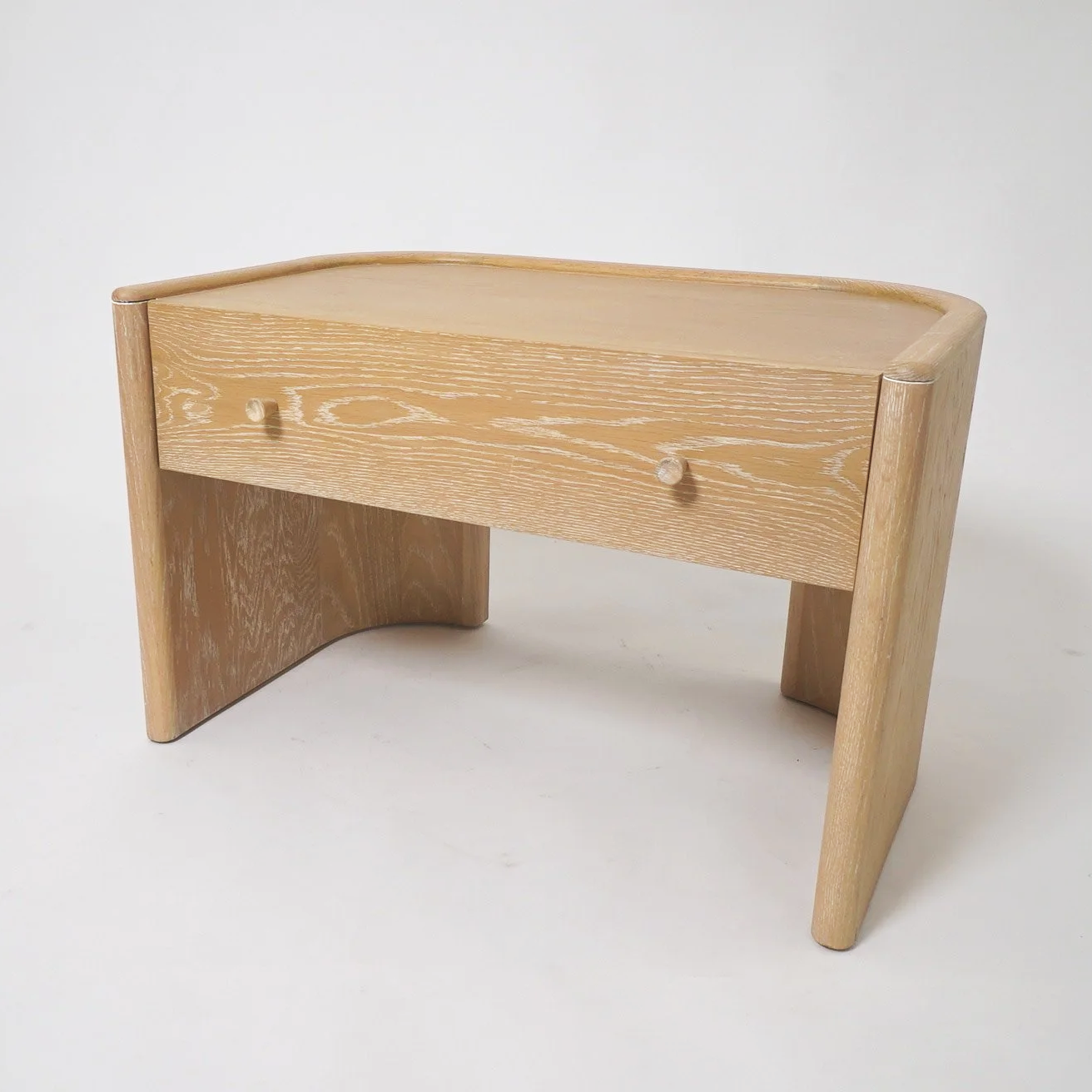White Oak Curved Bedside Table, $120, H21 x W32" x D21", 2 Total