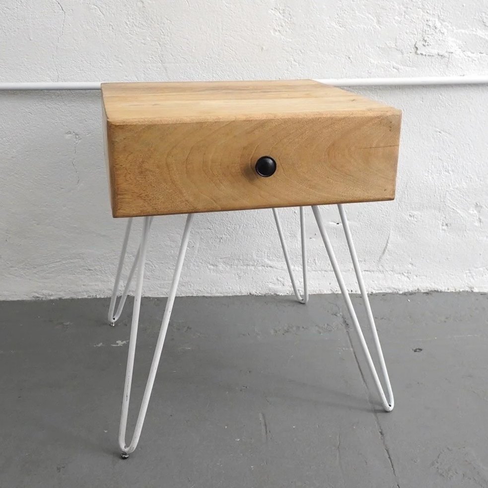 WOOD HAIRPIN SIDE TABLE, $40, H27" X W19.5" X D15", 2 TOTAL